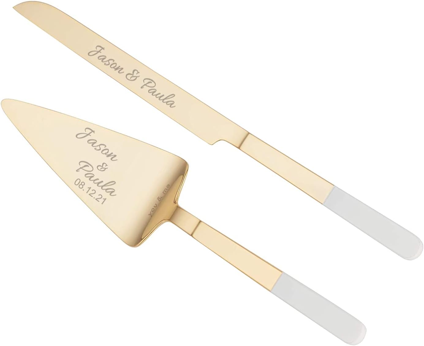 Kate Spade Bridal Personalized With Love Gold Cake Wedding Cake Cutting Set, Custom Engraved Wedding Cake Knife and Server Set, Accessories and Gifts for Bride and Groom