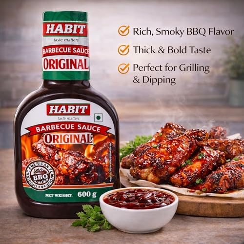 Image of HABIT Barbecue Sauce - 600g x Pack of 1 | 100% Vegetarian | Sweet & Tangy Flavor | Perfect for Grilling, Marinades, Basting & Toppings
