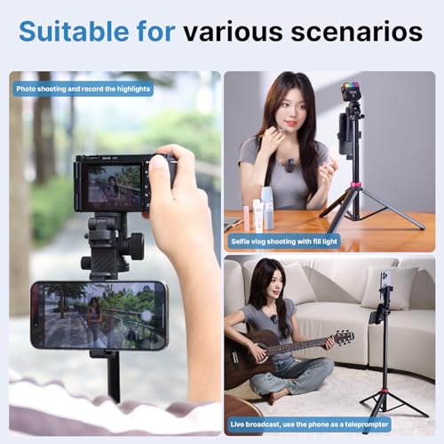 ULANZI MT-78 2-in-1 Mobiele Telefoon Camera Statief Uitschuifbaar 185 cm Selfie Stick Met Telefoonclip, 360° Balhoofd en Flitsschoen Voor Sony Canon iPhone 16 - Afbeelding 5
