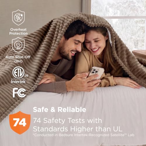 Image of Bedsure Ribbed Electric Blanket King, Brown Heated Blanket, Preheat