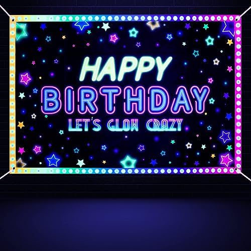 Colorful Neon Lets Glow Crazy Arch Birthday Backdrop