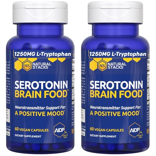 Serotonin Brain Food - 1250mg L-Tryptophan & 400mg Rhodiola Rosea Supplement - Mood Support Supplement for Stress Relief - Neurotransmitter Support with Magnesium Glycinate & Zinc - 120 Capsules