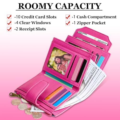Image of Airkit Small Wallet Women RFID Blocking Soft Leather Bifold Compact Card Holder Wallet for Women with Zipper Coin Pocket 4 ID Window