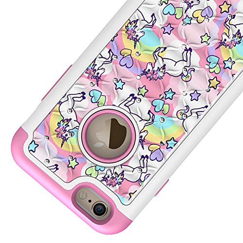 Iphone 6S Case, Iphone 6 Bling Case, Rainbow Unicorn Pattern Heavy Duty Shockproof Studded Rhinestone Crystal Bling Hybrid Case Silicone Protective Armor For Apple Iphone 6S Iphone 6 #TOP3