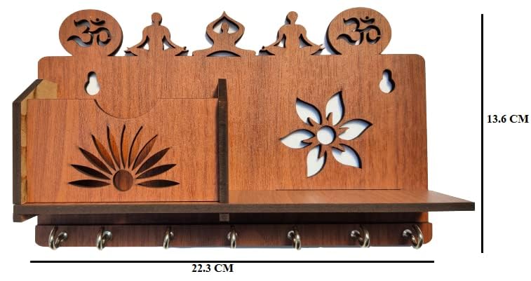 Image of OM Yoga Design MDF Wood Wall Mounted Key Holders Mobile Stand for Wall Decor Wooden Keys Hanger Stylish Hook Stand Key Organizer for Home Decor, Office Decor Key Chain Holders for Wall