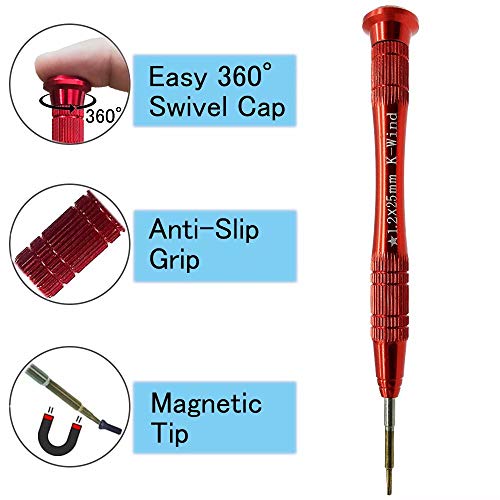 Precision Pentalobe Screwdriver P5 1.2mm Compatible with MacBook, Small Screwdriver P5/1.2mm Fits 5-point Pentalobe Screws, S2 High Alloy Steel Head, Magnetic Tip, 360° Rotary Cap, Anti Slip Grip
