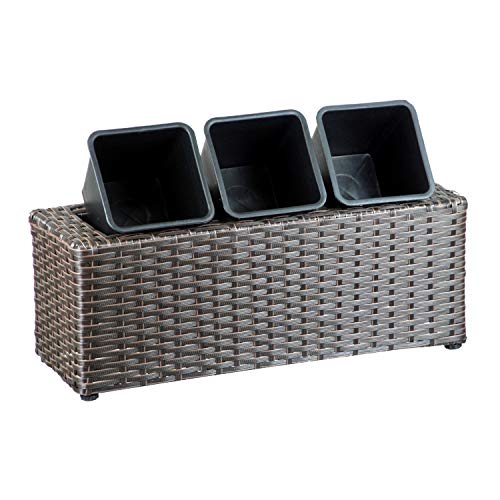 Handmade Poly Rattan Mini Tri-Pot Trough Planter Brown Poly Rattan Planter & 3 Insert Pots - 18cm (H) x 48cm (W) x 18cm (D) - Suitable for Indoor and Outdoor use - Single Pot 3 Handmade Poly Rattan Mini Tri-Pot Trough Planter Brown Poly Rattan Planter & 3 Insert Pots - 18cm (H) x 48cm (W) x 18cm (D) - Suitable for Indoor and Outdoor use - Single Pot - Image 3