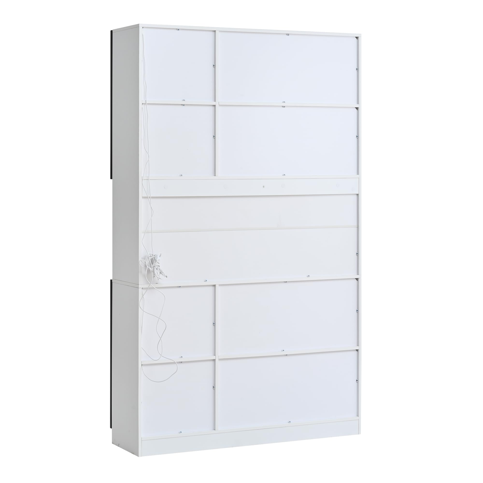 Vitrina de 120 x 34 x 200 cm, vitrina de pie con 6 puertas, zona de almacenamiento libre, armario alto, vitrina de cristal con LED, armario de salón de 120 cm de ancho, armario multifunción