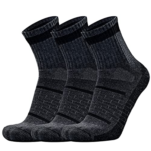Image of Busy Socks 3 Pack Men's Merino Wool Running Quarter Socks Womens Ankle Thick Cushioned Athletic Socks for Hiking Walking