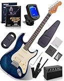AKLOT Beginner Electric Guitar Kit: 10W Amp, Coil-Split HSS Pickups, Lesson Book, Roasted Maple Neck, Gig Bag, Tuner, Strap, Picks, Stryde Storm Blue