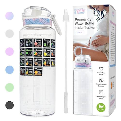Image of BellyBottle Pregnancy Water Bottle Tracker (BPA-Free) Pregnancy Must Haves First Trimester - Pregnancy Gifts for Women - Pregnancy Essentials for Nausea Relief (includes Weekly Stickers + Straw) CLEAR