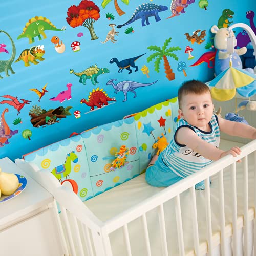 Dinosaur Wall Decals, 77 Dinosaur Stickers, Dinosaur Room Decor for Boys Girls, Toddler Kids Wall Decor in Assorted Dino Stickers for Bathroom Bedroom Playroom, Baby Nursery Wall Art Poster