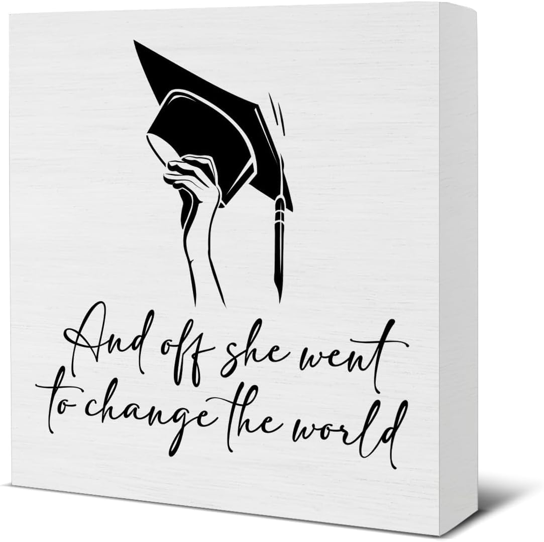 Graduation Box Sign 7x7 Inch Inspirational Wooden Desk Decor