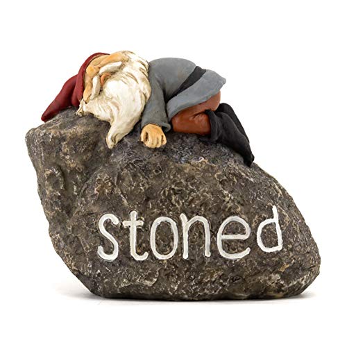 Top Collection Stoned Gnome - Hand Painted Gnome Lying Sleeping on Stone Sculpture - 3.75-Inch Adorable Funny Fantasy Collectible Figurine