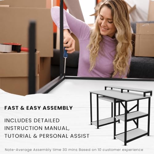 Image of Klaxon Computer Table for Home Office with Keyboard Tray and Monitor Stand, Engineered Wood Study Table and Gaming Desk with Storage Shelves (150 CM - White DIY)