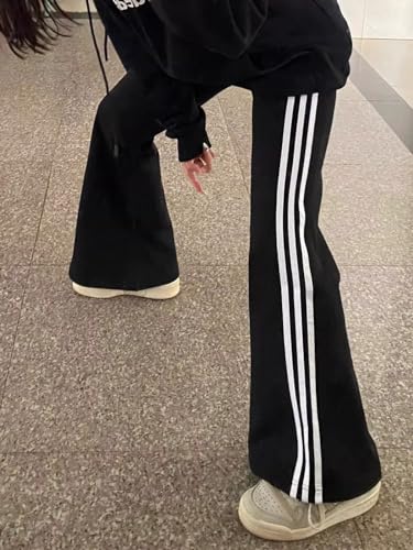 Obenie Women's Fashion Contrast Striped Elastic High Waist Workout Flare Leg Pants Ventilate Slim fit Wide Leg Pants3