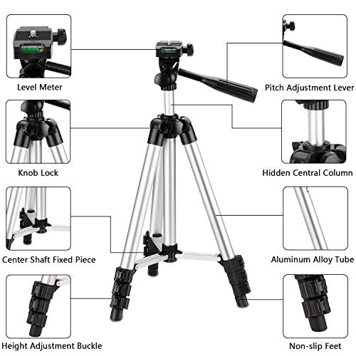 Kwithan Tripod, 50-inch Video Tripod for Cellphone and Camera, Universal Tripod with Wireless Remote & Cellphone Holder Mount