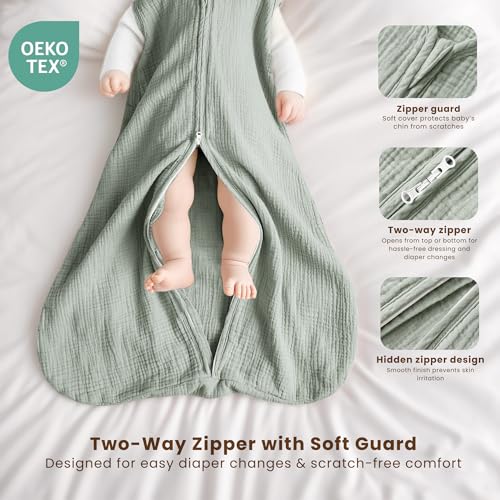 Image of Konssy Muslin Baby Sleep Sack 0-6 Months, 0.8 TOG Baby Wearable Blanket