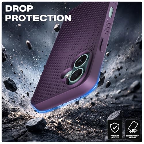 Image of Pikkme Back Cover for iPhone 16 | Honeycomb Cooling Design | Silicone Heat Dissipation | Mag-Safe Compatible | Shockproof Camera Protection Bumper Case (Purple)