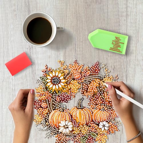 SENQAO Halloween Diamond Art Hanging Kits for Adults Beginners, DIY Acrylic 5D Special Shaped Crystal Diamond Gem Art Painting Hanging Ornament for Home Wall Decor and Gift（Fall Pumpkin Wreath） by SENQAO - Image 5