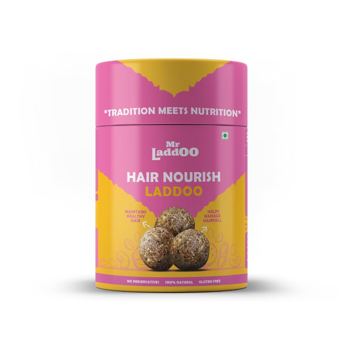 Mr Laddoo Hair Nourish Laddoo For Stronger, Shinier Hair & Nails|With Biotin, Zinc, Folic Acid, Fibre & Multivitamin|No Added Sugar, Gut Friendly (250 Gram)