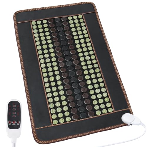 Far Infrared Heating Pad, Natural Jade and 2 Different Tourmaline Heating Pad, Electric Heating Pads for Back Neck Shoulders and Abdomen, Auto Shut Off Function (41.5' X 24')