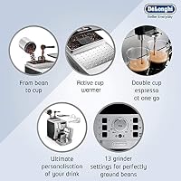 De'Longhi Magnifica ECAM 22.110.SB – Kaffeevollautomat mit Milchaufschäumdüse, Digitaldisplay mit Klartext, 2-Tassen-Funktion, großr 1,8 l Wassertank, 35,4 x 23,8 x 43 cm, silber – Ansicht 2