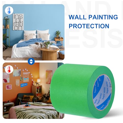 Image of PATIKIL Painters Tape 4 Inch x 55 Yards, Adhesive Masking Tape Green Paint Tapes for Wall Painting DIY Artist Craft Arts Decoration Labeling