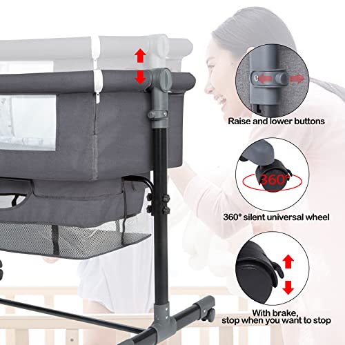 Ricuton Baby Bassinet Bedside Sleeper, 3 In 1 Bedside Bassinet For Baby With Mosquito Nets And Wheels, Large Storage Bag, Heigt Adjustable, Easy Assemble #TOP3