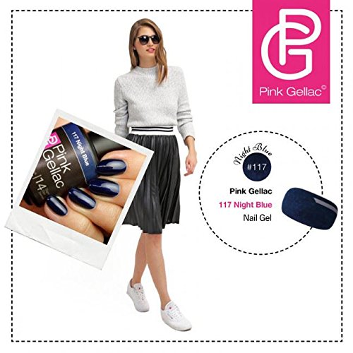 Pink Gellac Shellac Gel Nagellack 15 ml für UV LED Lampe | 117 Night Blue Blau mit Perlmutt-Effekt | Gel Nail Polish for… – Bild 5