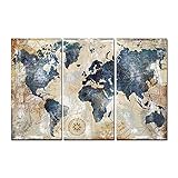  Art mural photo 3 panneau carte du monde toile peinture affiches et impressions vintage carte du monde pour salon Cuadros décor à la maison murale-40x80 cm pas de cadre