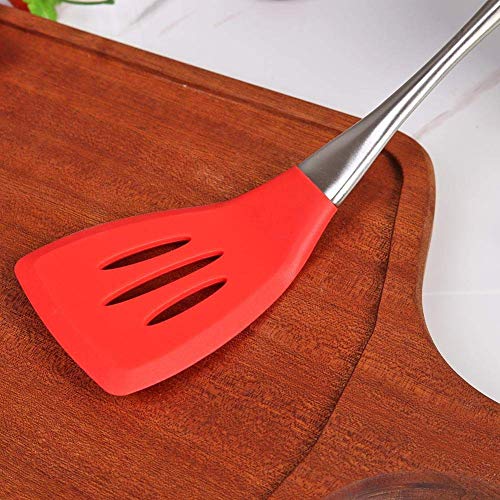 Image of we3 Silicone Wok Slotted Spatula Turner BPA Free 500�F Stainless Steel Handle 14 Inch for Non Stick Cookware|Steel Slotted 35CM L| (RED)