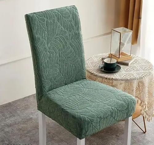 Image of BLACK SPADE Turkish Embossed Dinning Velvet Chair Cover Set of 6 || Stretch Removable Washable Short Dining Chair Cover Protector Seat Slipcover (Pack of 6) (Green Leaves)