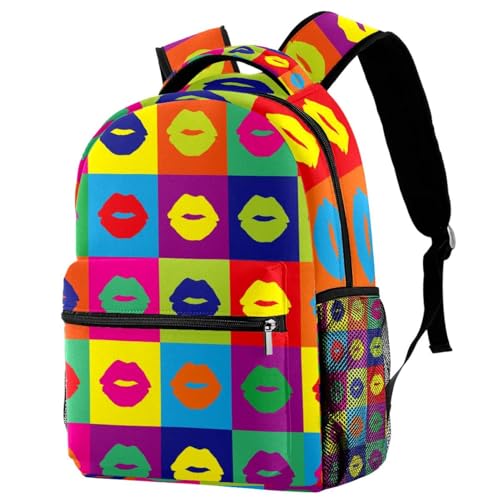 Sac à dos d'école motif lèvres colorées multicolore pour adolescent et fille voyage