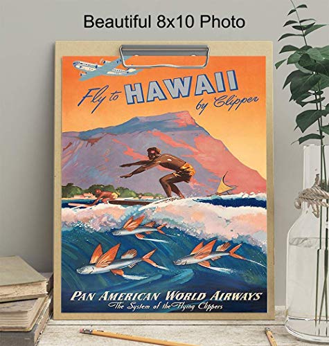 Hawaii Travel Poster - 8X10 Tropical Decor - Hawaiian Gifts - Hawaii Wall Decor - Tropical Wall Art - Vintage Surfing Wall Art - Coastal Wall Decor - Beach Wall Decor #TOP2