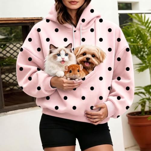 Polka Dot Hoodie Women Fall Oversized Sweatshirt With Pocket Front - image 3