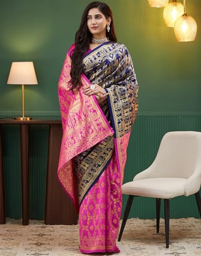 Image of SIRIL Women's Banarasi Weaving Soft Silk Saree With Unstitched Blouse Piece(4791S141 Green)