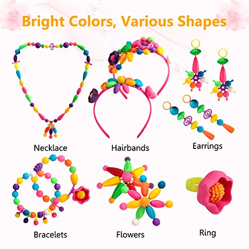 Oumoda Pop Beads Girls Toys 600 PCS DIY Jewelry Making Kit- Kids Snap Beads Jewelry DIY Set Making Necklace, Bracelet, Ring, Hairband and Earrings- Art Craft Kits for 4, 5, 6, 7, 8, 9 Years Old Girls