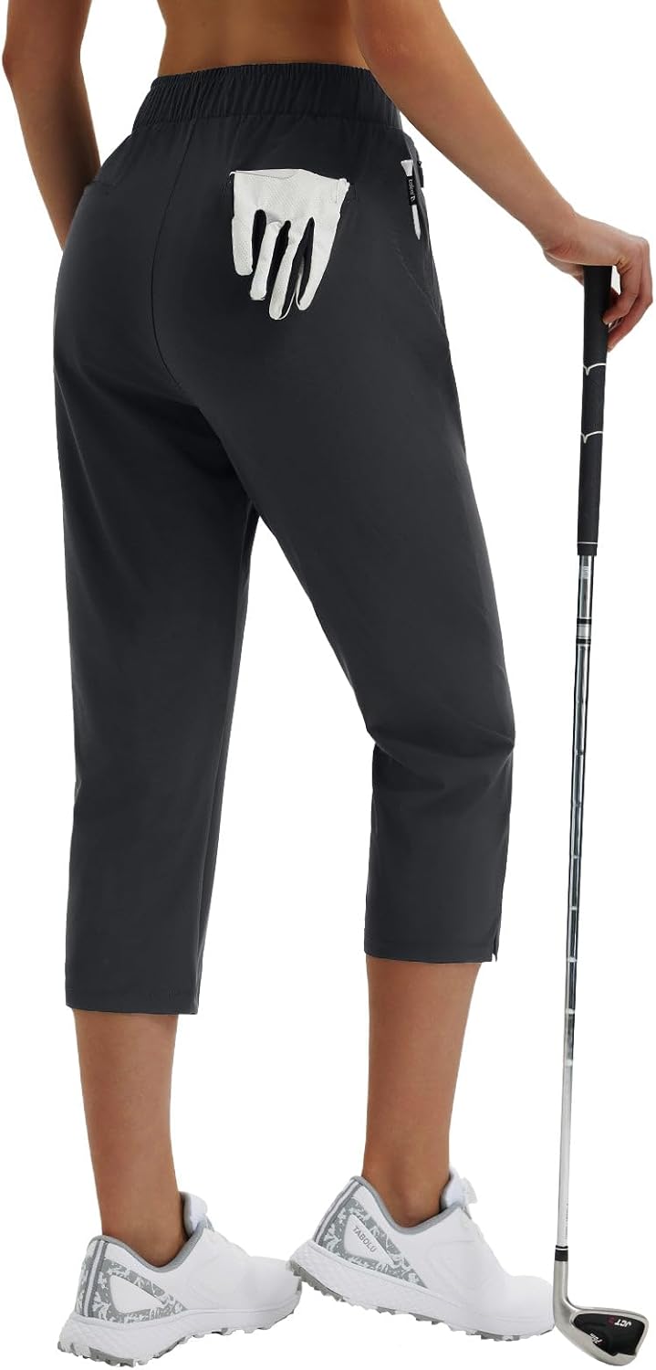 baleaf 20'' Women Capris with Pockets Stretch Golf Work Dress Cropped Pants Straight Leg High Waisted Pull On Summer - Image 2