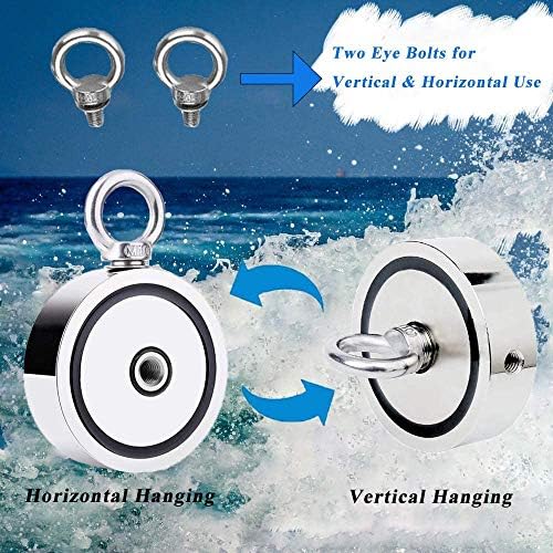 Magnet Fishing Kit 435KG Double Sided Fishing Magnet with Rope 20M Grappling Hooks Gloves Carabiner Two Eyebolt Neodymium Rare Earth Powerful Super Strong Magnet for Salvage