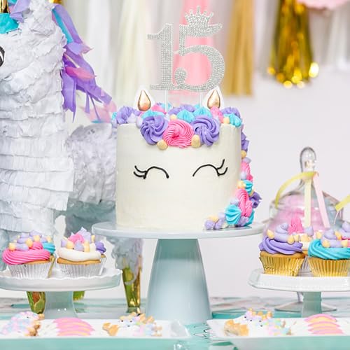 Decoración para tarta de cumpleaños 15 con brillantes diamantes de imitación de cristal 5