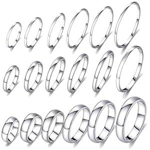 18Pcs Non Tarnish Silver Rings Set for Women & Men, 316L Gold Plated Stainless Steel Rings Bulk 2mm 4mm 6mm