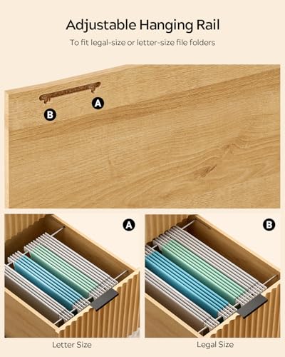 Image of EYYTHUNG L Executive Desk with Storage Cabinet, 60 inch Fluted Modern Flexible Home Office Desk, Large Wood Convertible Computer Standing Up Desk with File Drawer, Writing Desk Natural Oak