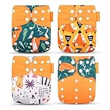 Wenosda 4PCS Pañales de tela para bebés Pañales de bolsillo Pañales reutilizables lavables todo en uno para la mayoría de los bebés y niños pequeños(Amarillo Cielo Azul Ola)
