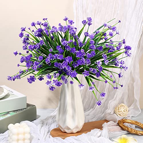 40 Bundles Outdoor Artificial Flowers Uv Resistant Artificial Plants Bulk For Outside Faux Flowers Plastic Fake Plants Outdoors Summer Fall Decoration Shrubs Garden Porch Window Box Decor (Purple) #TOP5