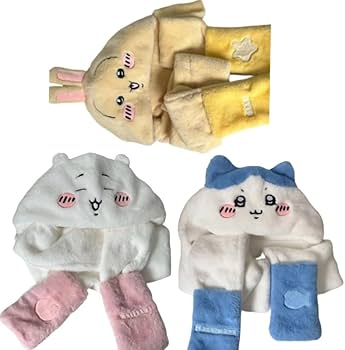 Amazon.co.jp: ちいかわ 帽子 マフラー 手袋 一体型 冬小物 ハチワレ