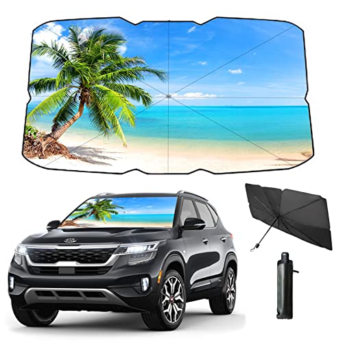 Coricha Windshield Sun Shade Car Brella Shield 31X57 Umbrella Sunshade For Front Window Sun Visor Portector Funny Printed (Palm Tree) #TOP26