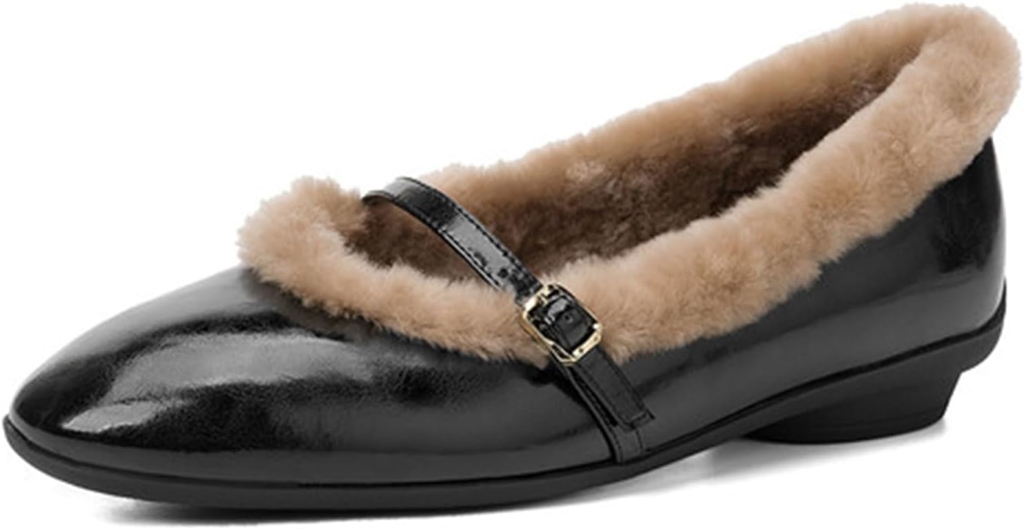 Autumn/Winter Fleece-Lined Mary Janes Flat Sole with Single Buckle Closure Comfortable and Soft Warm and Cozy Stylish and Versatile Essential Wardrobe Staple