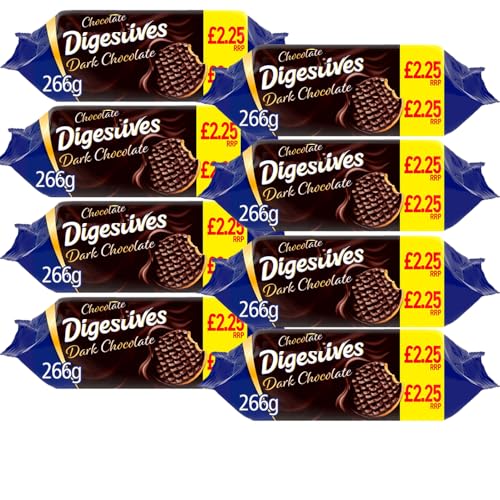 Image of Dark Chocolate Digestive Biscuits PMP 266g - Wheatmeal Biscuits Covered in Dark Chocolate - mct (10 x Packs)