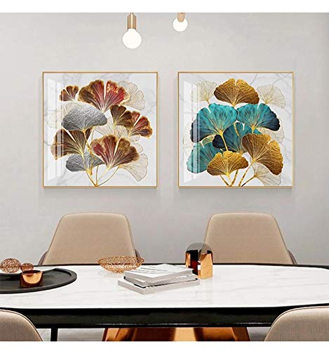 Toile ginkgo bleu nordique pour habiller un grand mur vide de salon